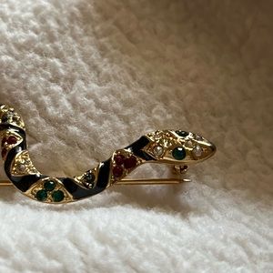 Vintage Enameled Snake brooch W/Multi Colored Rhinestones